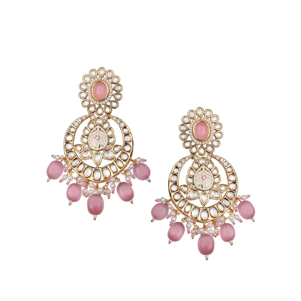 Akulya Jewels Pink Kundan and Minakari Chandbalis