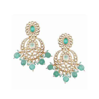 Akulya Jewels Mint Green Kundan and Minakari Chandbalis