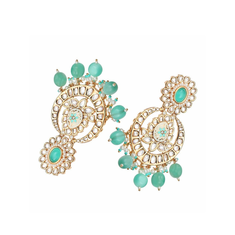 Akulya Jewels Mint Green Kundan and Minakari Chandbalis