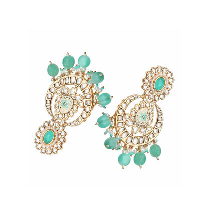 Akulya Jewels Mint Green Kundan and Minakari Chandbalis