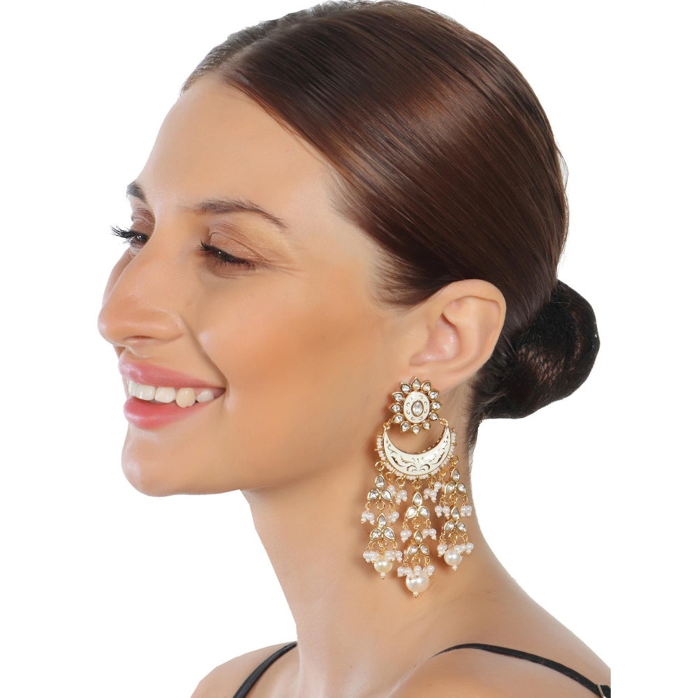 Akulya Jewels Gold Finish White Minakari Chaandalis