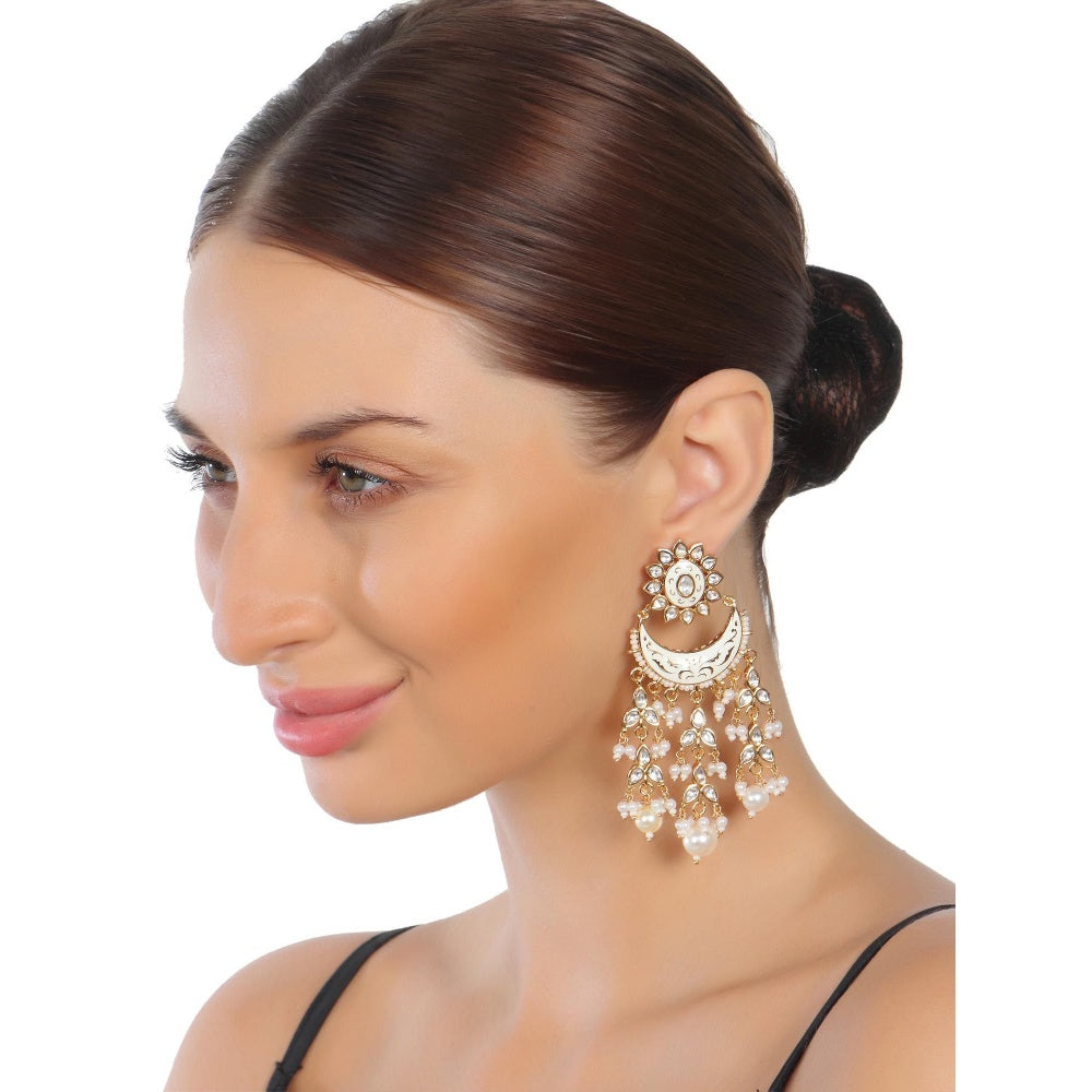 Akulya Jewels Gold Finish White Minakari Chaandalis