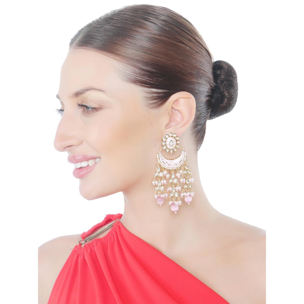 Akulya Jewels Gold Finish Pink Minakari Chaandalis