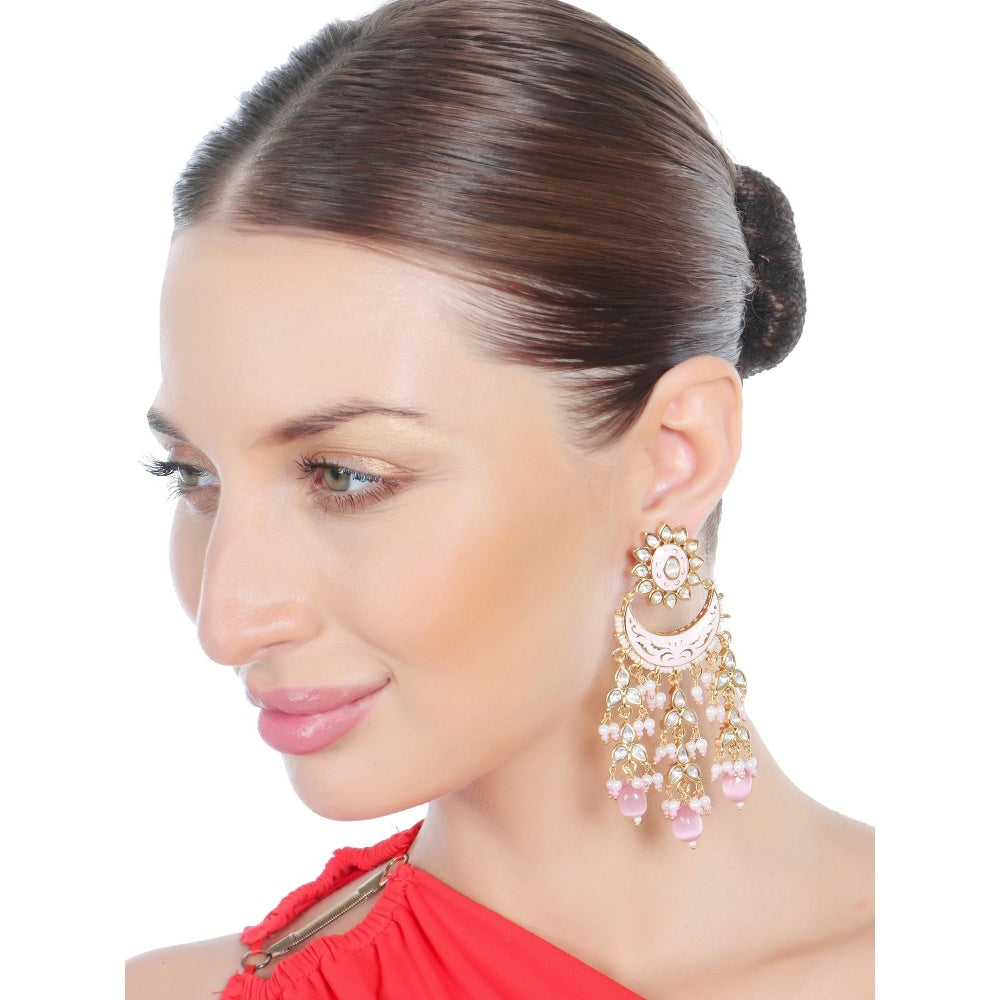 Akulya Jewels Gold Finish Pink Minakari Chaandalis