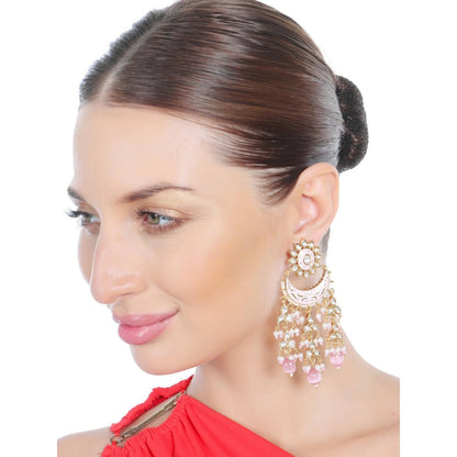 Akulya Jewels Gold Finish Pink Minakari Chaandalis