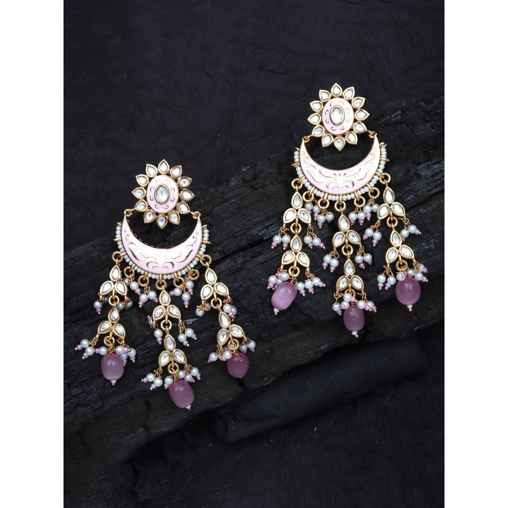 Akulya Jewels Gold Finish Pink Minakari Chaandalis