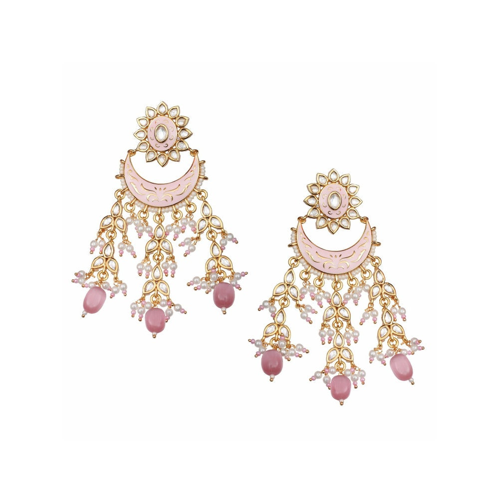 Akulya Jewels Gold Finish Pink Minakari Chaandalis