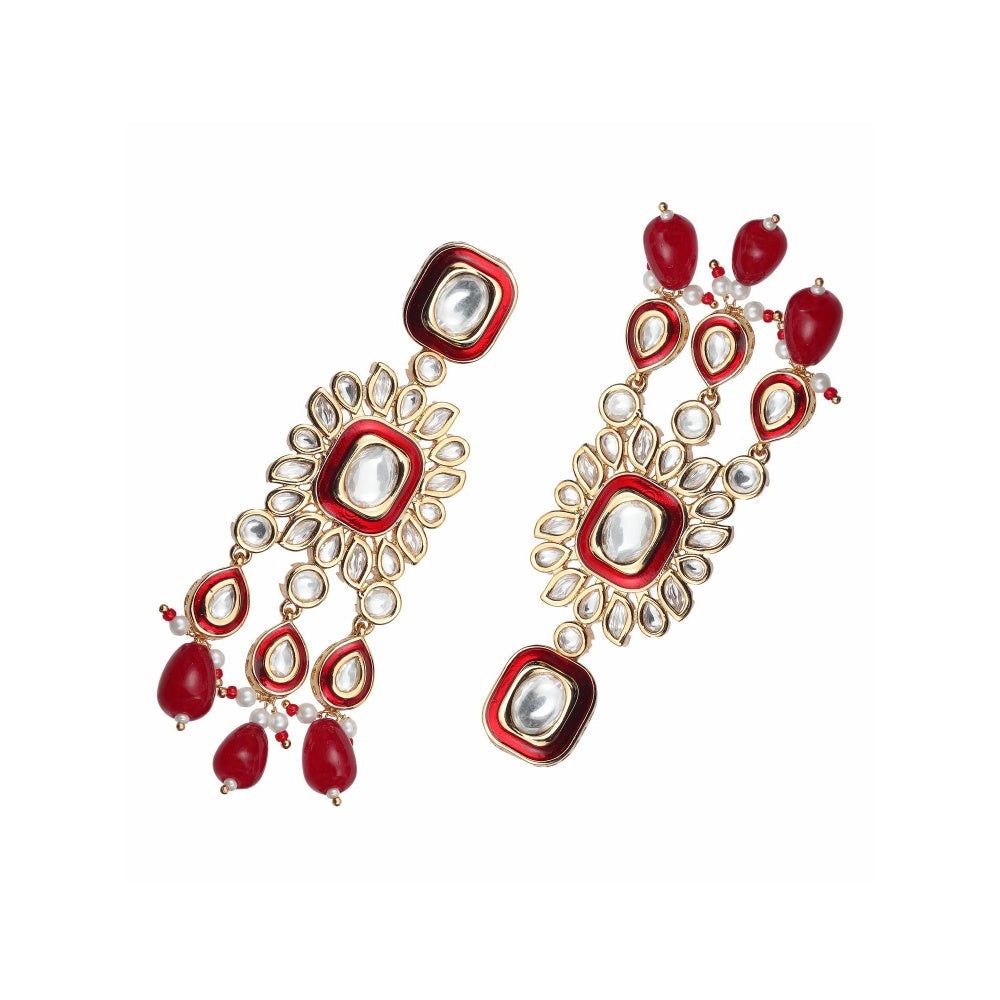 Akulya Jewels Red Minakari Kundan Danglers