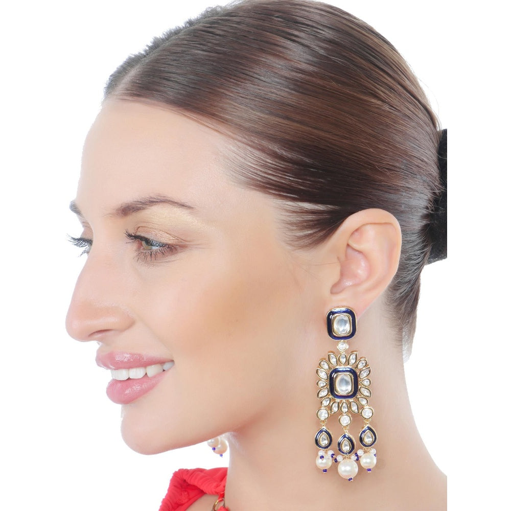 Akulya Jewels Blue Minakari Kundan Danglers