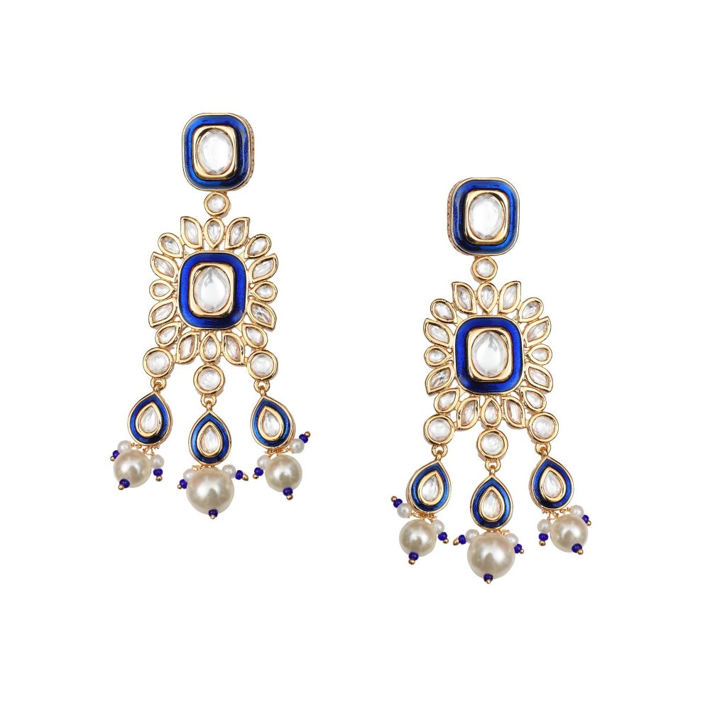 Akulya Jewels Blue Minakari Kundan Danglers
