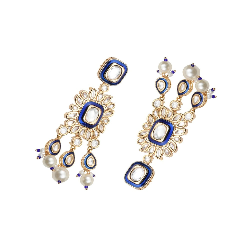 Akulya Jewels Blue Minakari Kundan Danglers