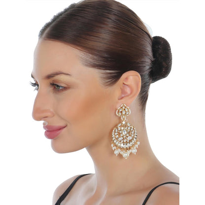 Akulya Jewels Gold Finish White Kundan Chandbalis