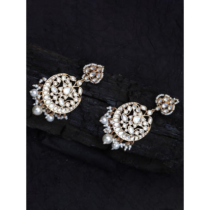 Akulya Jewels Gold Finish White Kundan Chandbalis