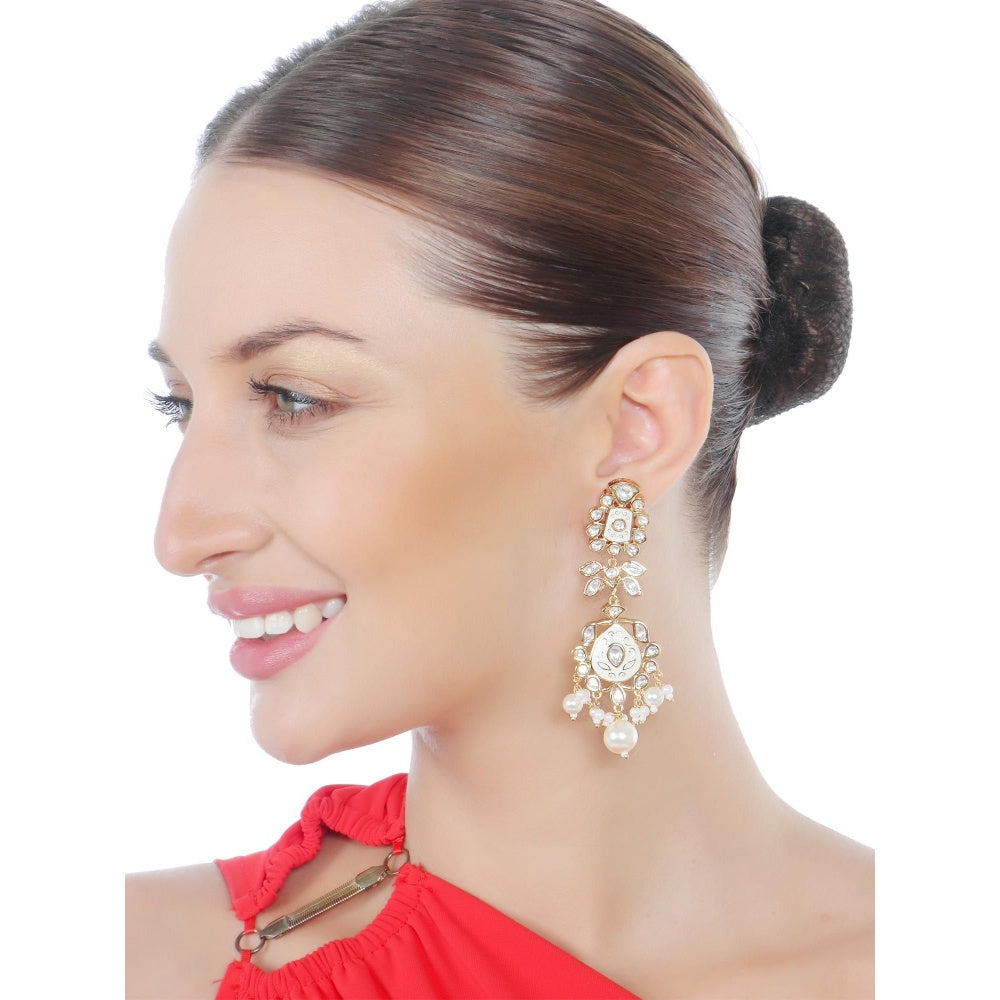 Akulya Jewels White Minakari Kundan Danglers