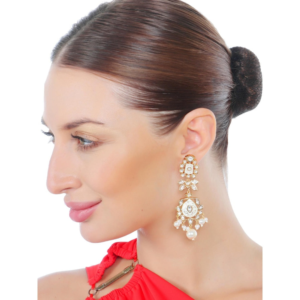 Akulya Jewels White Minakari Kundan Danglers