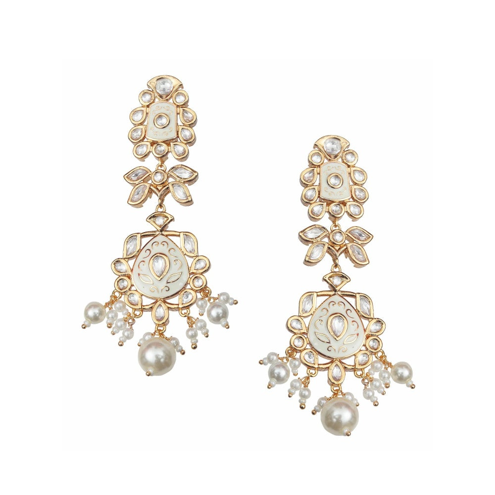 Akulya Jewels White Minakari Kundan Danglers