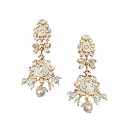 Akulya Jewels White Minakari Kundan Danglers