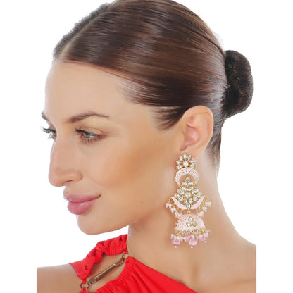 Akulya Jewels Pink Minakari Kundan Jhumkas