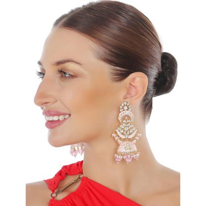 Akulya Jewels Pink Minakari Kundan Jhumkas