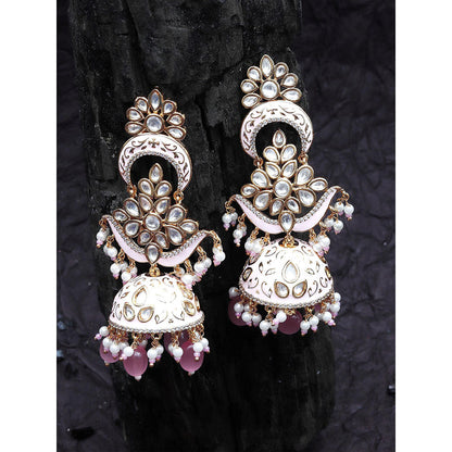 Akulya Jewels Pink Minakari Kundan Jhumkas