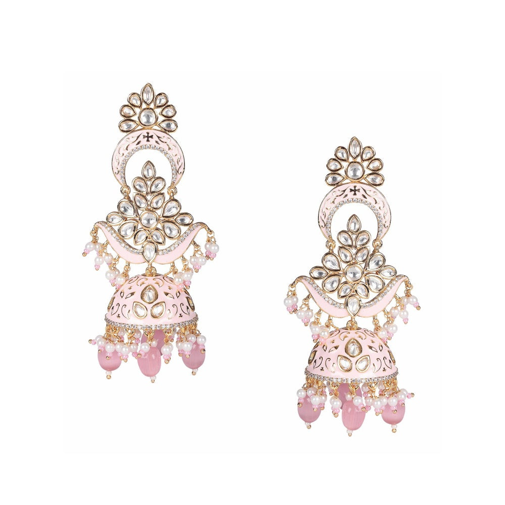 Akulya Jewels Pink Minakari Kundan Jhumkas