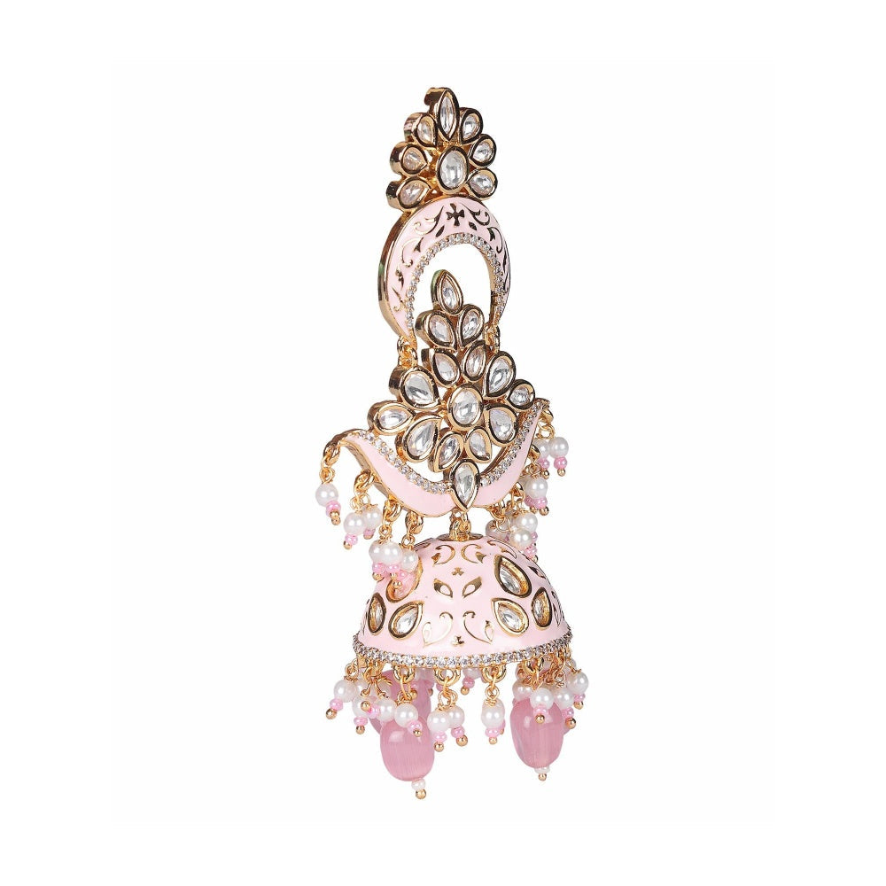 Akulya Jewels Pink Minakari Kundan Jhumkas