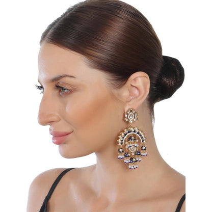 Akulya Jewels Gold Finish Blue Minakari Kundan Chandbalis