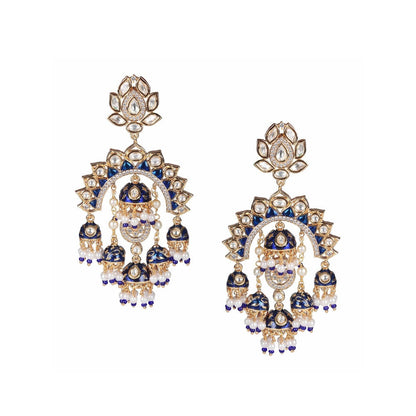 Akulya Jewels Gold Finish Blue Minakari Kundan Chandbalis