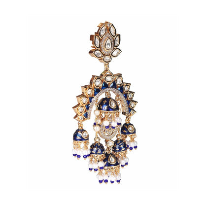 Akulya Jewels Gold Finish Blue Minakari Kundan Chandbalis