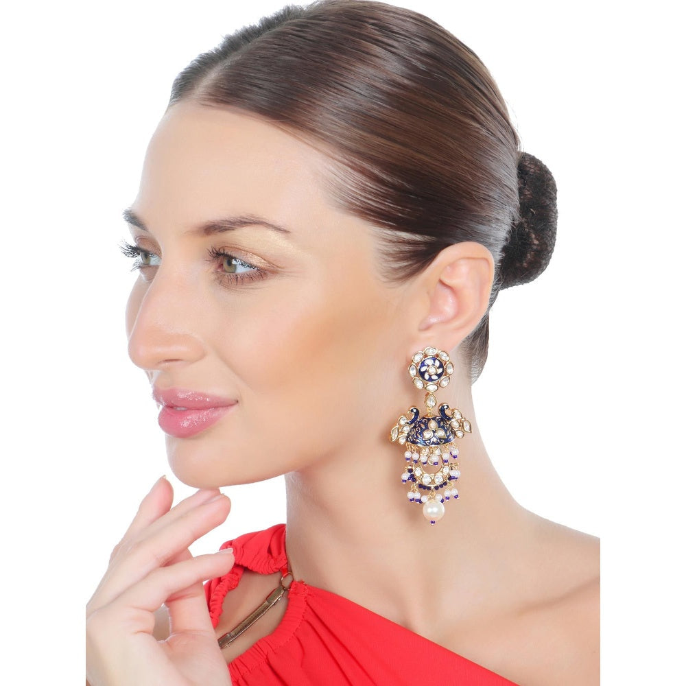 Akulya Jewels Dark Green Minakari Kundan Danglers