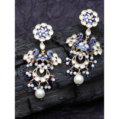 Akulya Jewels Dark Green Minakari Kundan Danglers