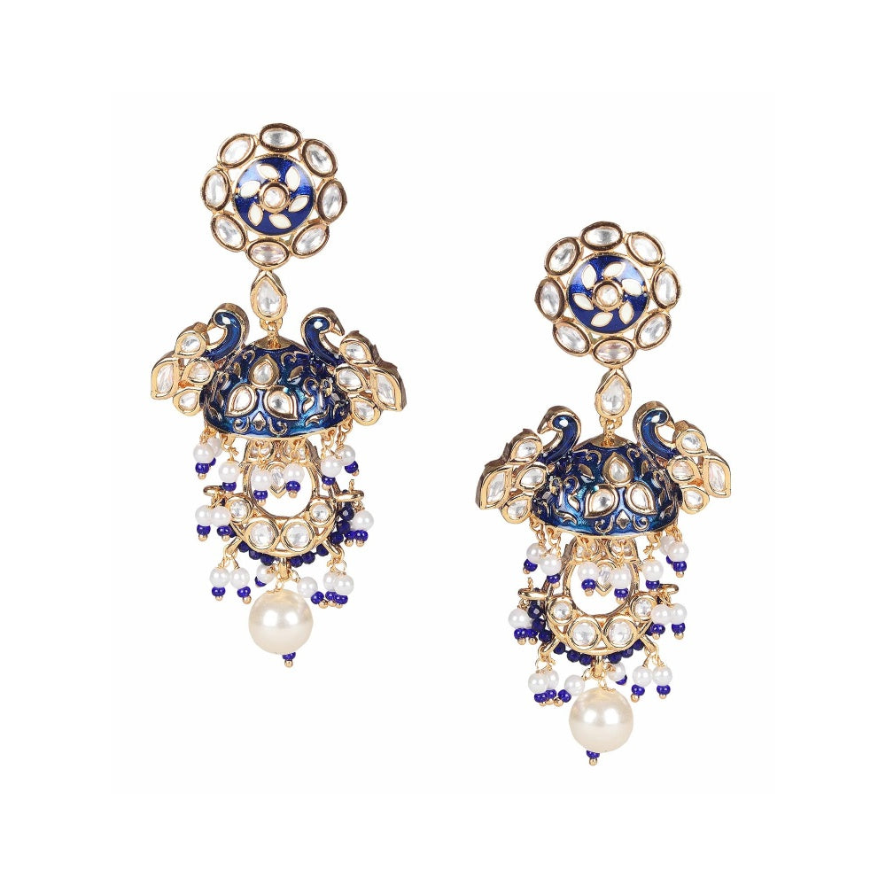 Akulya Jewels Dark Green Minakari Kundan Danglers