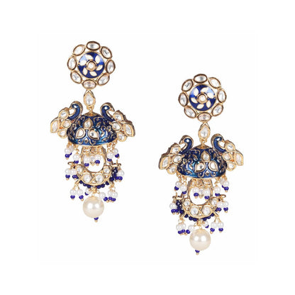 Akulya Jewels Dark Green Minakari Kundan Danglers