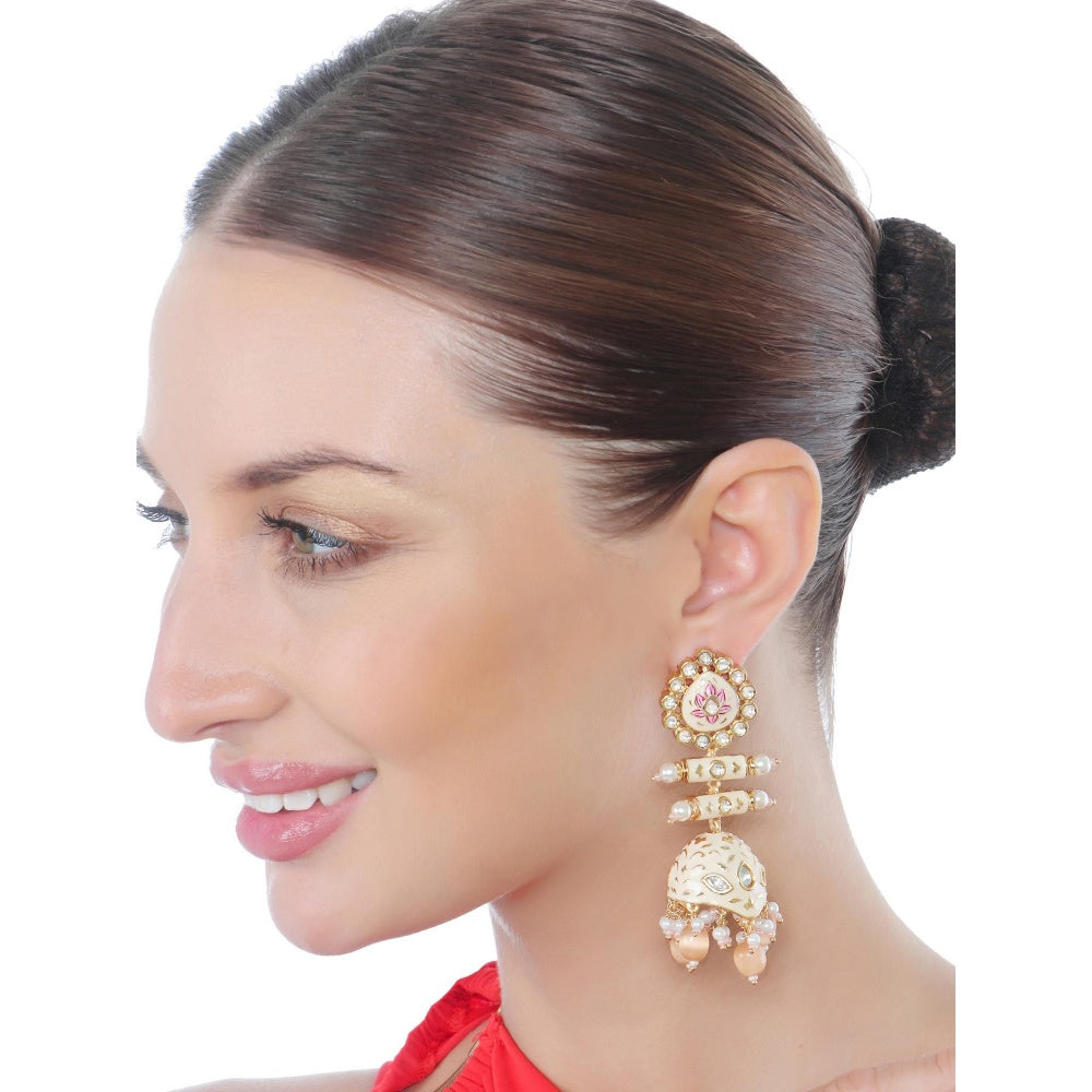 Akulya Jewels Peach and Pink Minakari Kundan Earrings