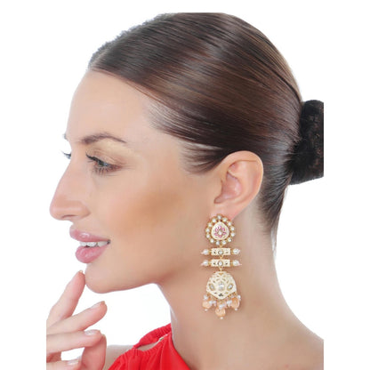 Akulya Jewels Peach and Pink Minakari Kundan Earrings