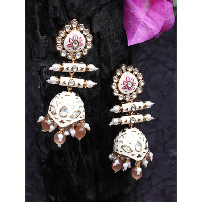 Akulya Jewels Peach and Pink Minakari Kundan Earrings