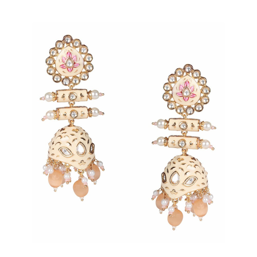 Akulya Jewels Peach and Pink Minakari Kundan Earrings