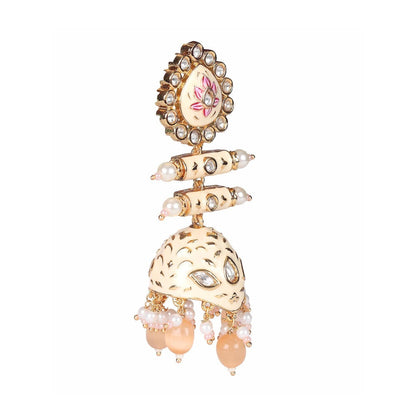 Akulya Jewels Peach and Pink Minakari Kundan Earrings