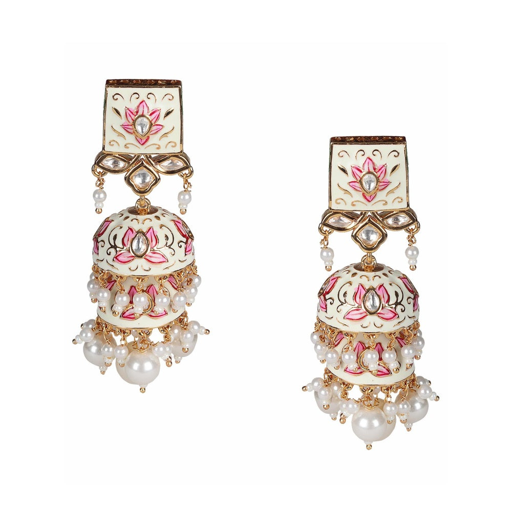 Akulya Jewels Off White Minakari Kundan Earrings