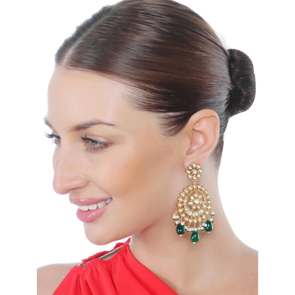 Akulya Jewels Gold Finish Kundan Green Bead Chandbalis