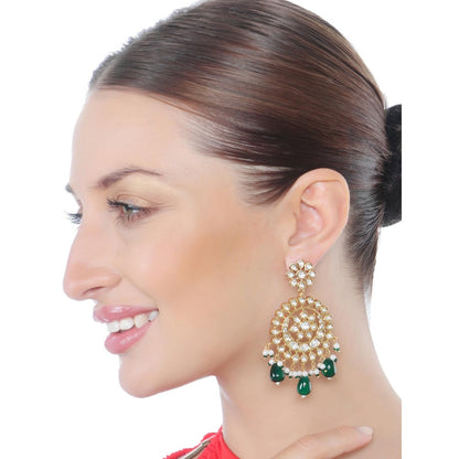 Akulya Jewels Gold Finish Kundan Green Bead Chandbalis