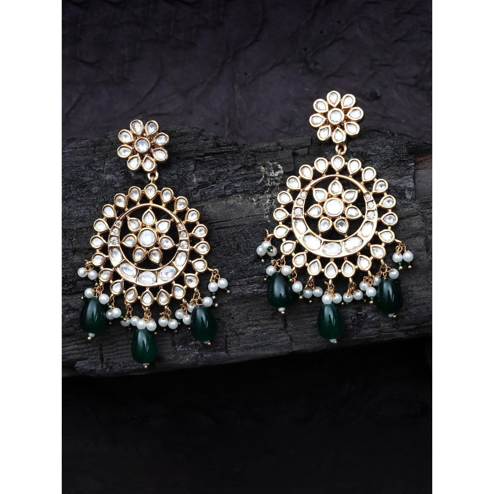 Akulya Jewels Gold Finish Kundan Green Bead Chandbalis
