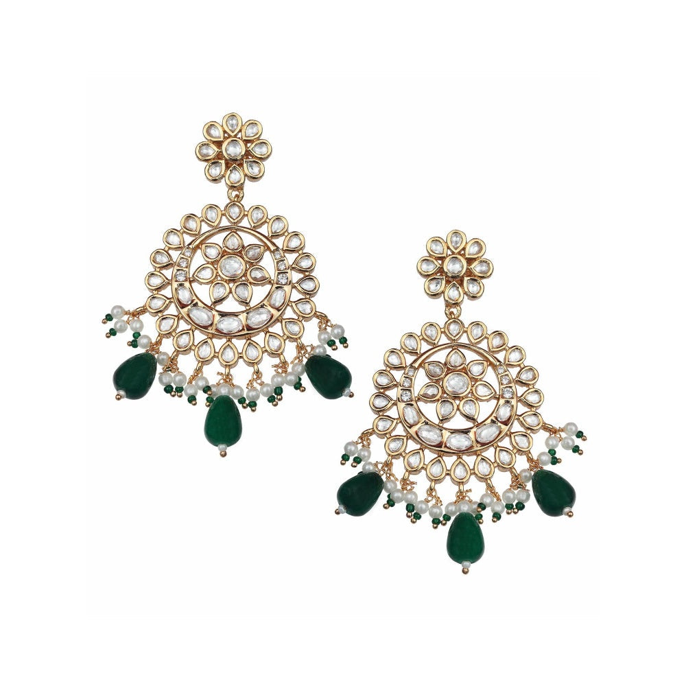 Akulya Jewels Gold Finish Kundan Green Bead Chandbalis