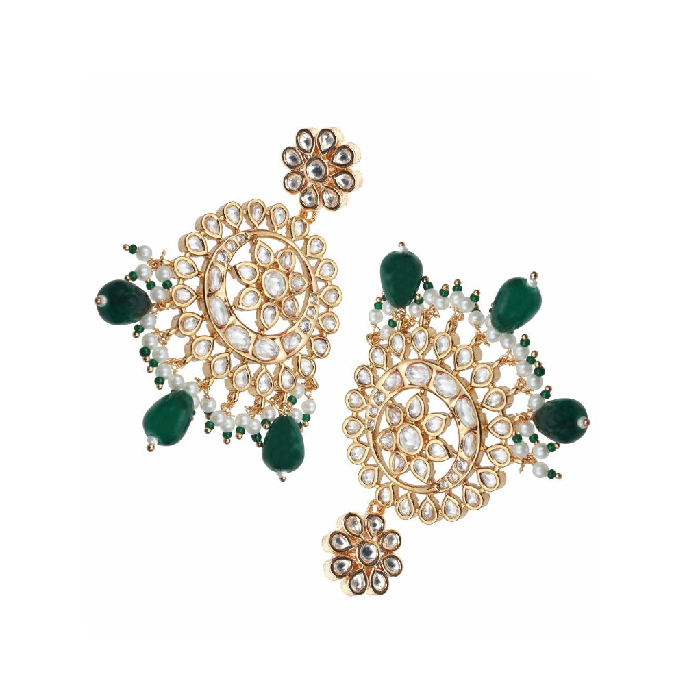 Akulya Jewels Gold Finish Kundan Green Bead Chandbalis