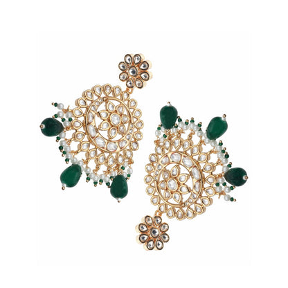 Akulya Jewels Gold Finish Kundan Green Bead Chandbalis