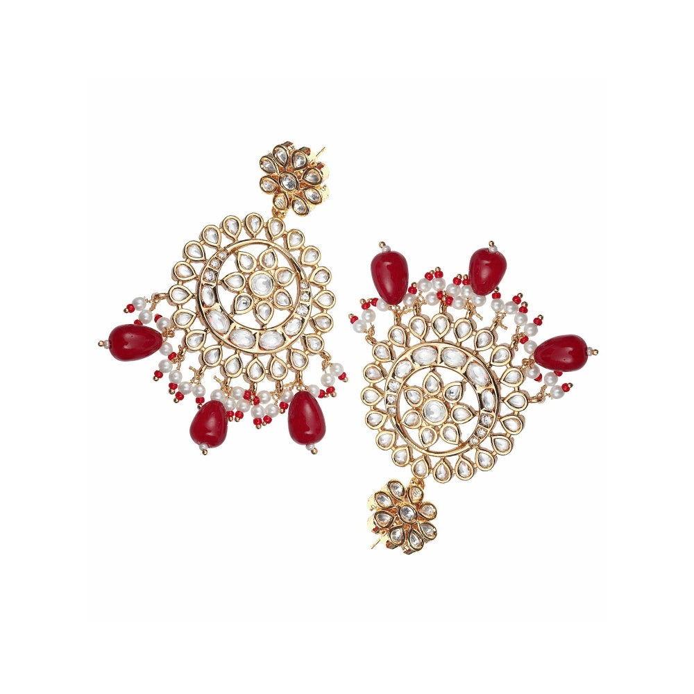 Akulya Jewels Gold Finish Kundan Red Bead Chandbalis