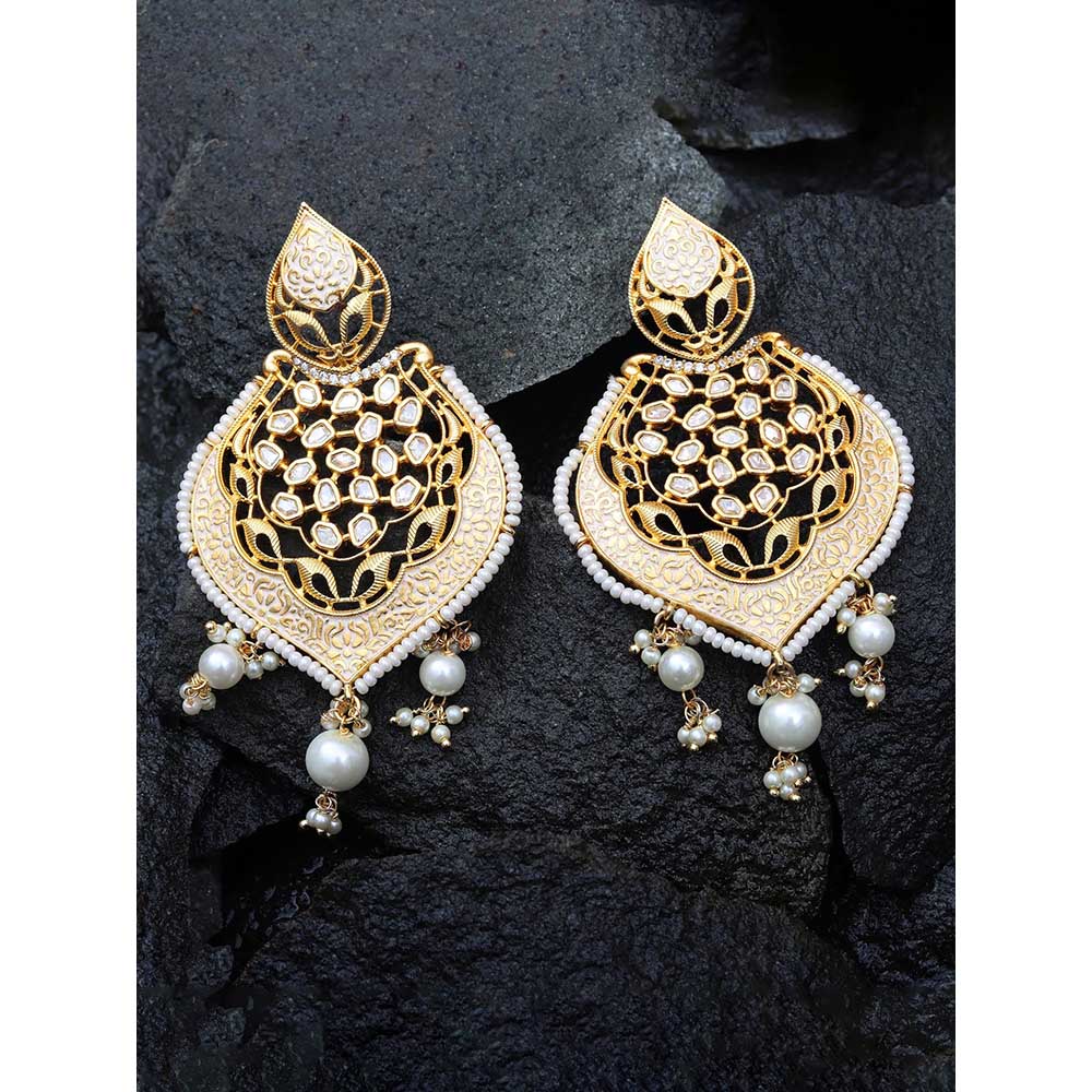 Akulya Jewels Gold Finished Brass Danglers with Antique Minakari and Kundan Work