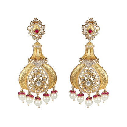 Akulya Jewels Antique Kundan Danglers with Delicate Faux Diamonds Red and White Beads.