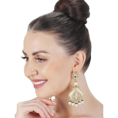 Akulya Jewels Antique Kundan Danglers with Delicate Faux Diamonds Green and White Beads.