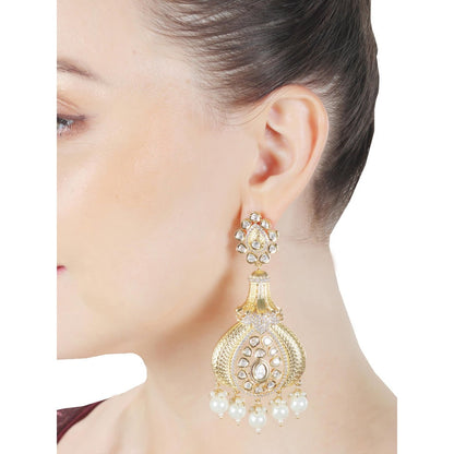 Akulya Jewels Antique Kundan Danglers with Delicate Faux Diamonds and White Beads.